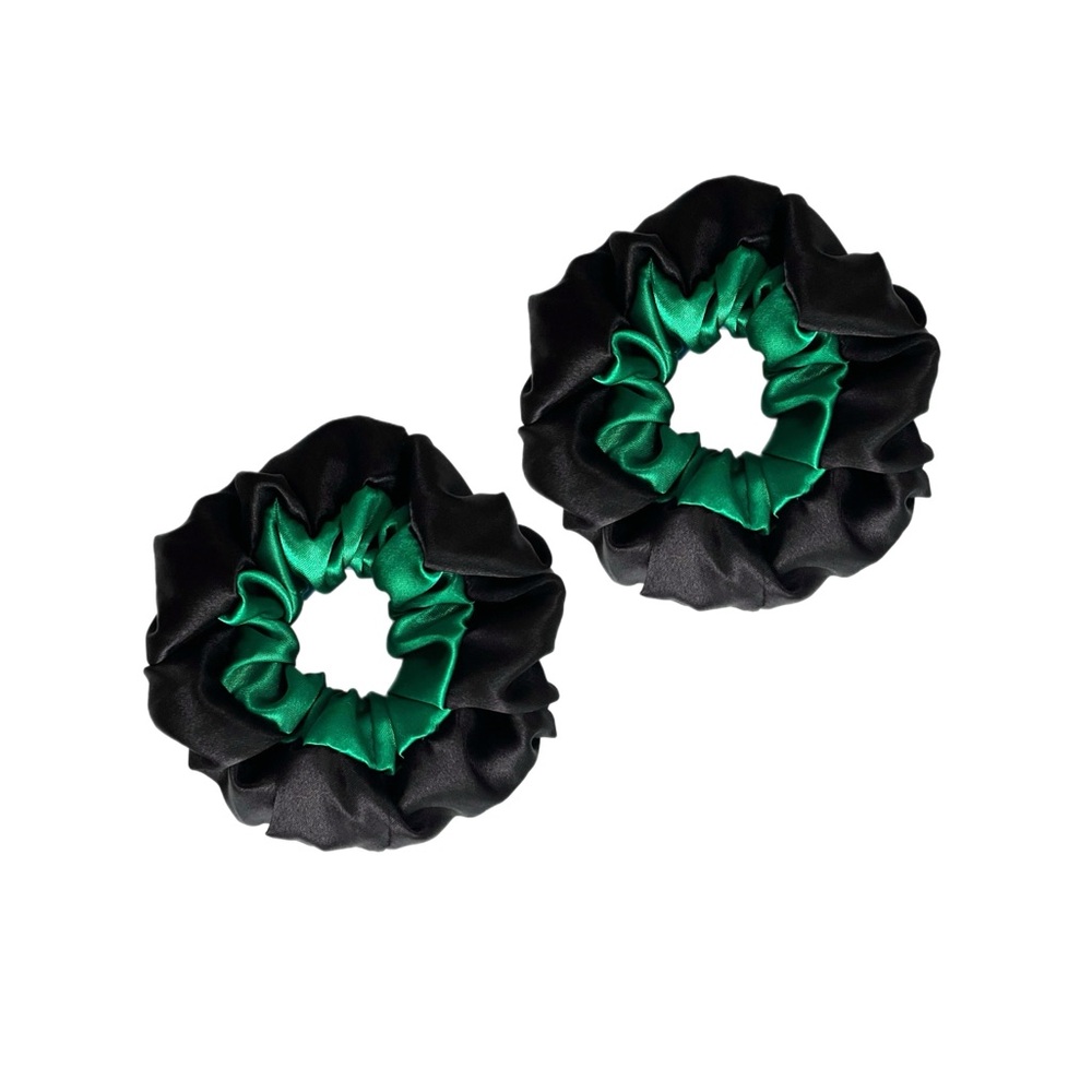 Black and Green Satin Scrunchies